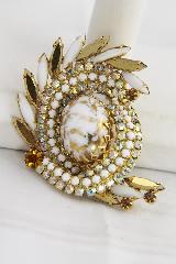 White (chalk Or Milk) Cabochons Spotted Brooch