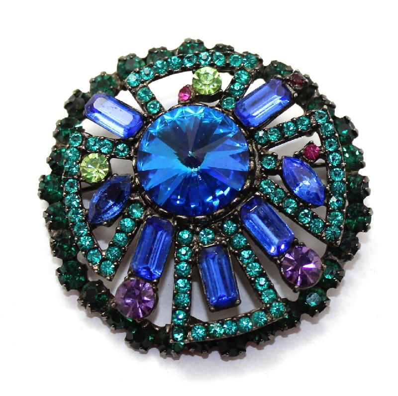 Front view of Blue Baguettes Rivoli/Margarita Brooch