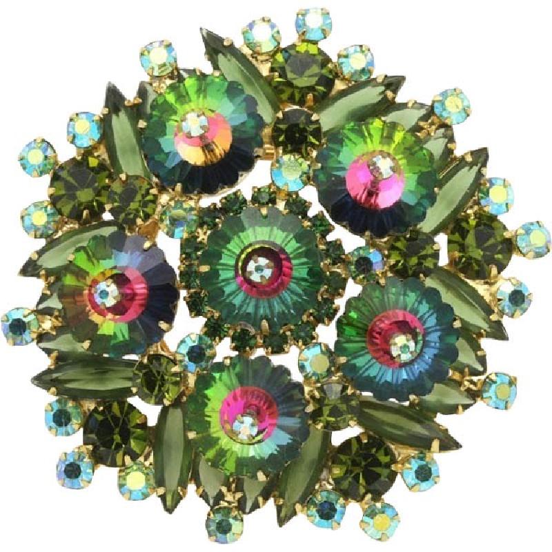 Front view of Green Navettes Rivoli/Margarita Brooch