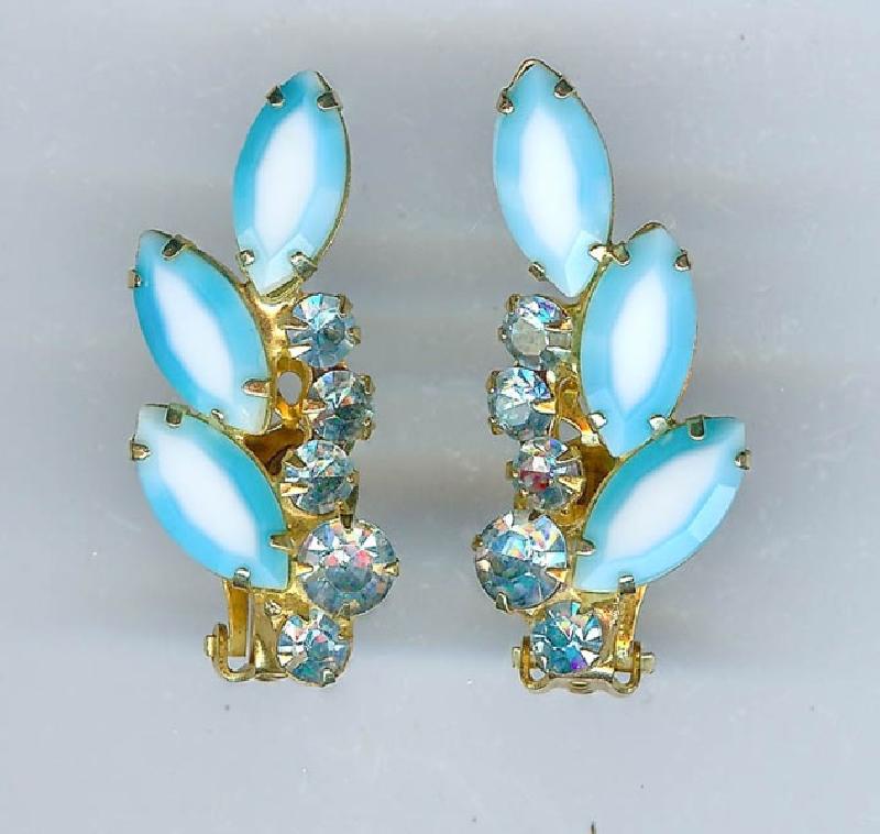 Front view of Blue Navettes Multi-Color/Shaded Earrings Clip