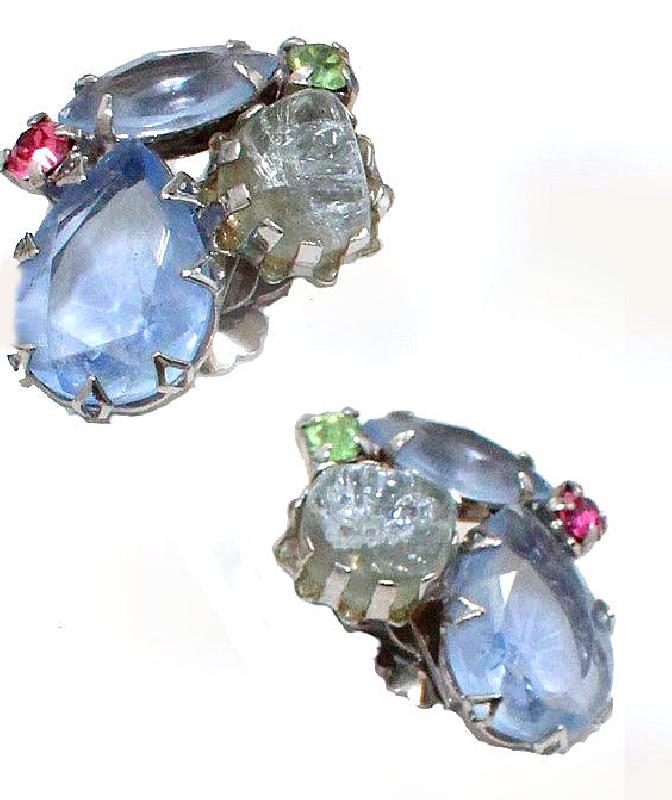 Front view of Blue Pear Molded/Cut Earrings Clip