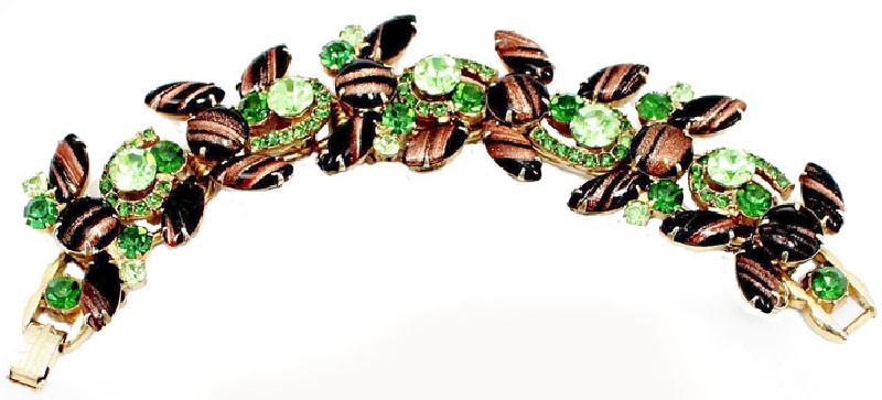 Front view of Green Navettes Striped Bracelet 5 Link
