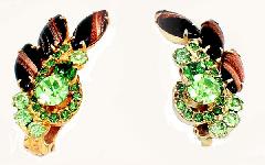 Green Navettes Striped Earrings Clip