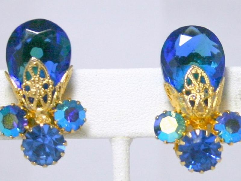 Front view of Blue Pear Earrings Clip