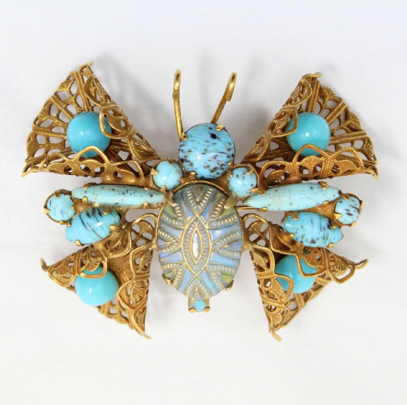 Front view of Turquoise Cabochons Molded/Cut Brooch