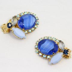 Blue Oval Givre Earrings Clip