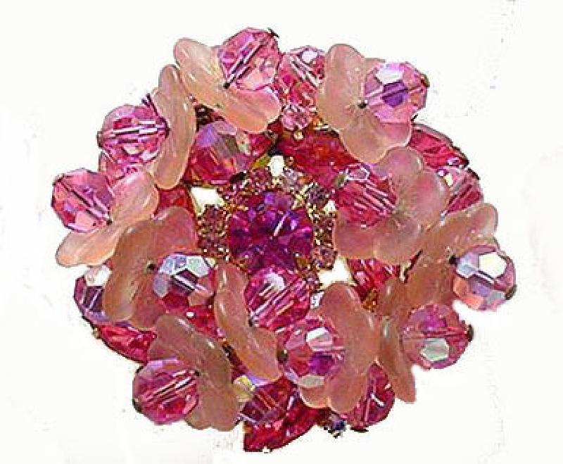 Front view of Pink Navettes Brooch