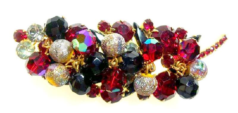 Front view of Red Navettes Brooch