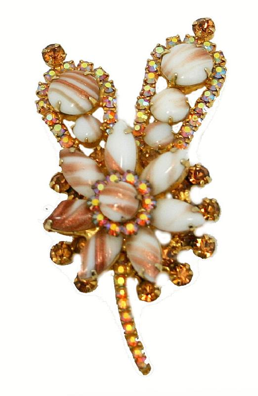 Front view of White (chalk Or Milk) Cabochons Striped Brooch