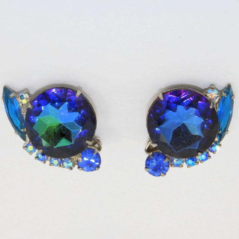Front view of Blue Navettes Multi-Color/Shaded Earrings Clip