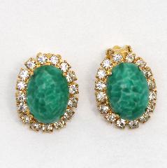 Green Cabochons Earrings Clip