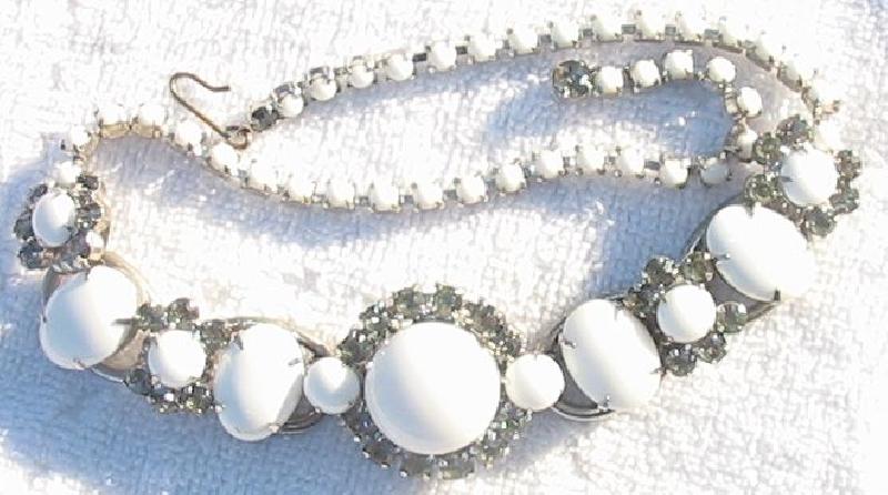 Front view of White (chalk Or Milk) Cabochons Necklace