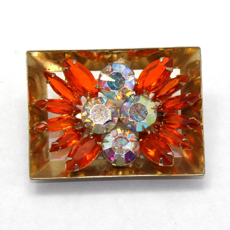 Front view of Orange Navettes Brooch