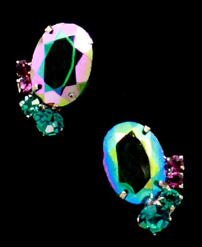 Front view of Purple (cardinal) Oval Multi-Color/Shaded Earrings Clip