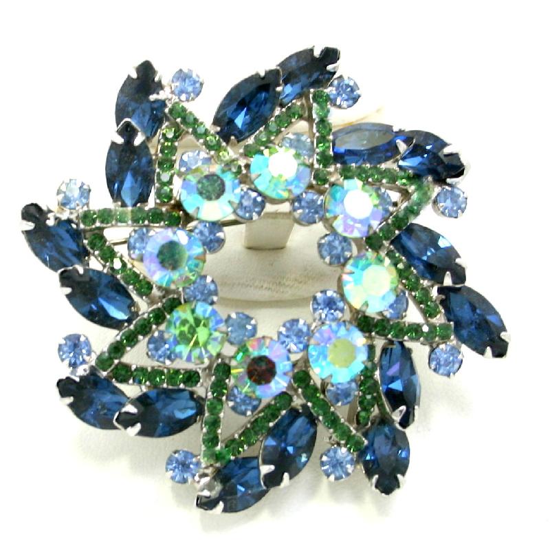Front view of Blue Navettes Brooch