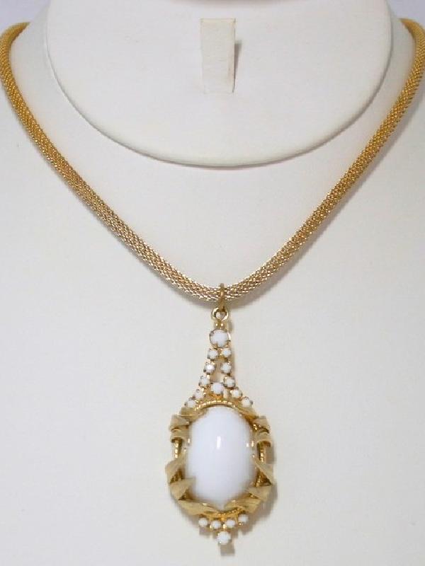 Front view of White (chalk Or Milk) Cabochons Plastic Pendant