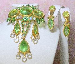 Green Cabochons Earrings Clip