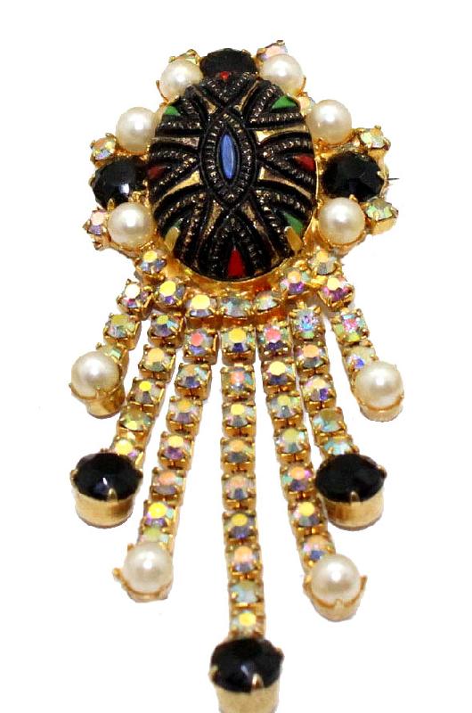 Front view of Black (jet) Cabochons Molded/Cut Brooch