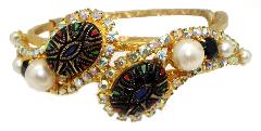 Black (jet) Cabochons Pearl Bracelet Clamper