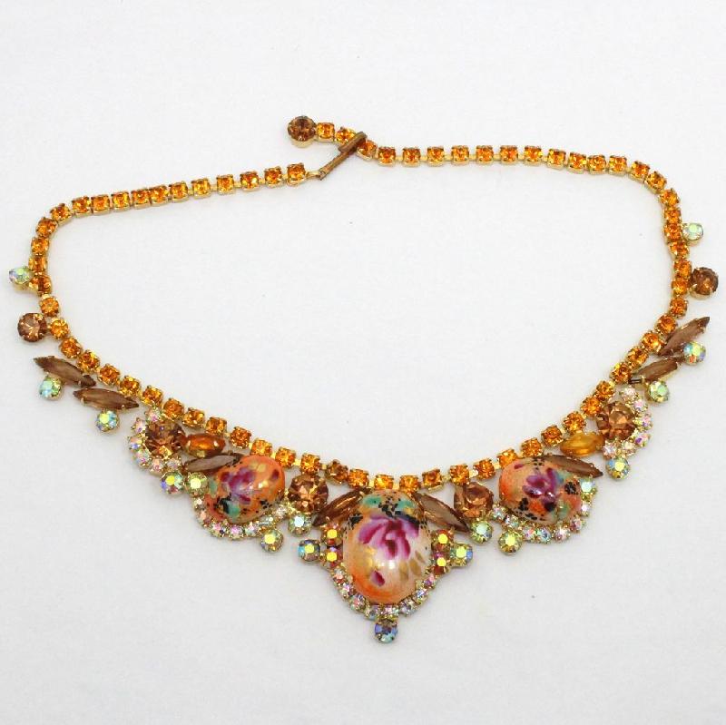 Front view of Topaz Cabochons Painted (hand/Transfer) Necklace