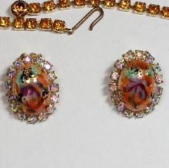 Topaz Cabochons Painted (hand/Transfer) Earrings Clip