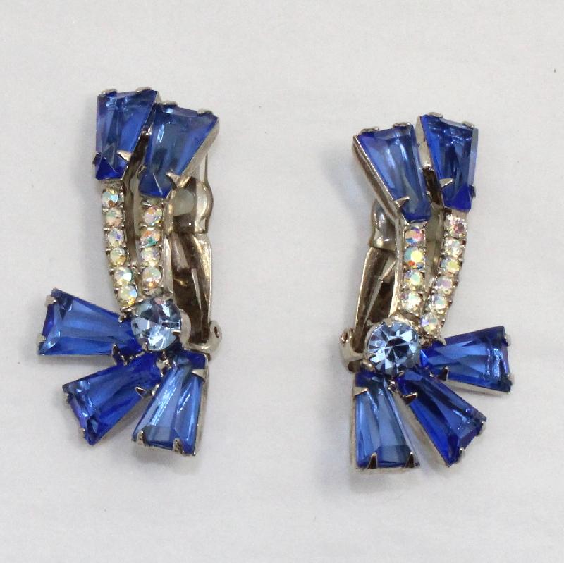 Front view of Blue Keystones Earrings Clip
