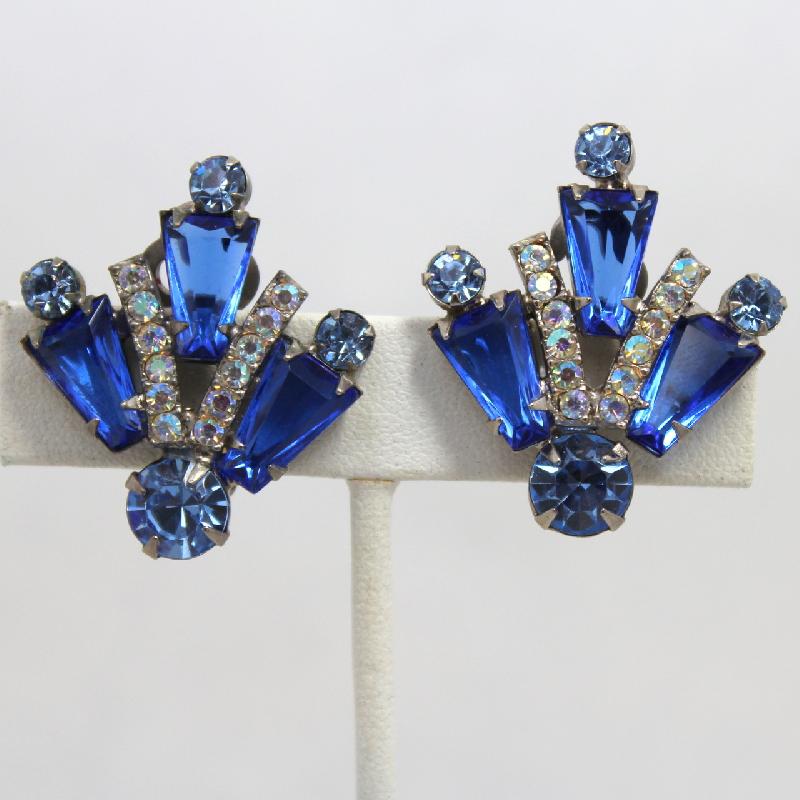 Front view of Blue Keystones Earrings Clip