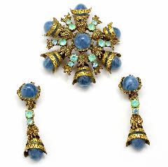 Blue Cabochons Striped Brooch