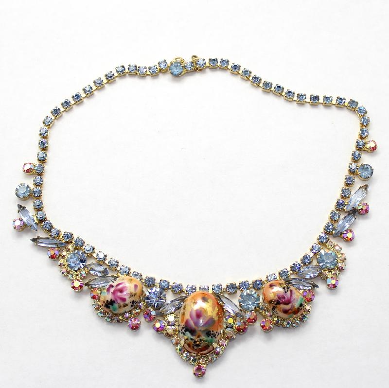 Front view of Blue Cabochons Painted (hand/Transfer) Necklace