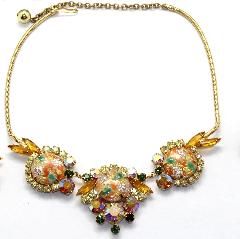 Orange Cabochons Painted (hand/Transfer) Necklace