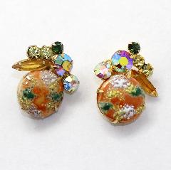 Orange Cabochons Painted (hand/Transfer) Earrings Clip