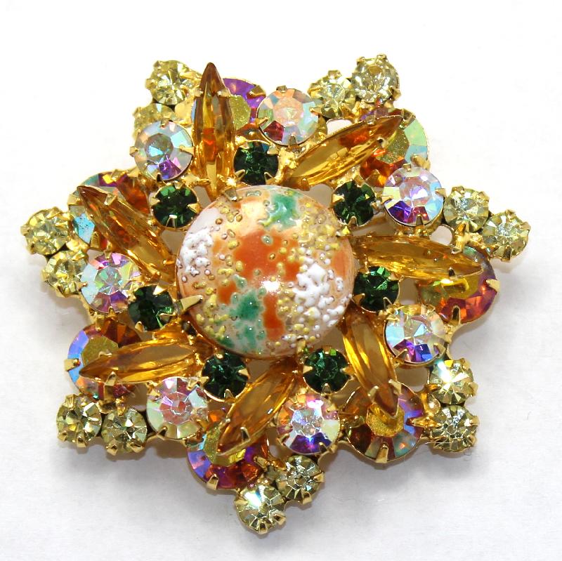 Front view of Orange Cabochons Painted (hand/Transfer) Pin Pendant