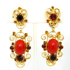 Red Cabochons Earrings Clip