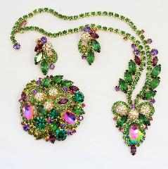 Green Navettes Multi-Color/Shaded Brooch