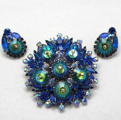 Blue Navettes Rivoli/Margarita Earrings Clip