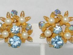 Blue Chatons Only Pearl Earrings Clip