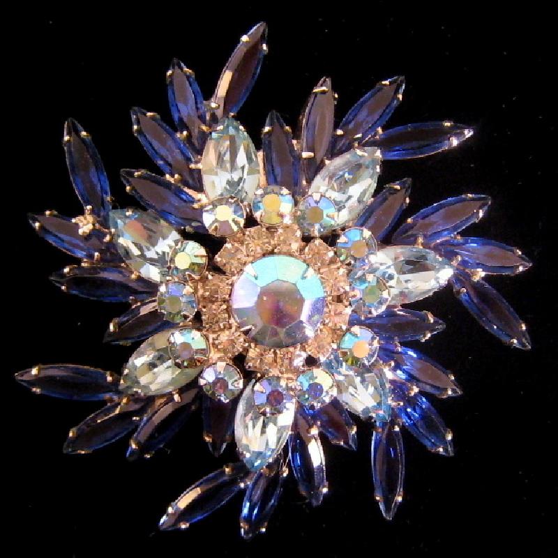 Front view of Blue Navettes Brooch