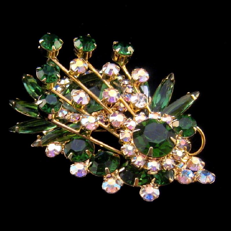 Front view of Green Navettes Brooch