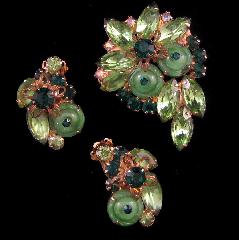 Green Navettes Molded/Cut Brooch