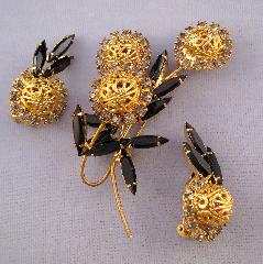 Black (jet) Navettes Brooch