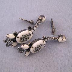 White (chalk Or Milk) Navettes Painted (hand/Transfer) Earrings Clip