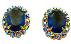 Blue Oval Earrings Clip