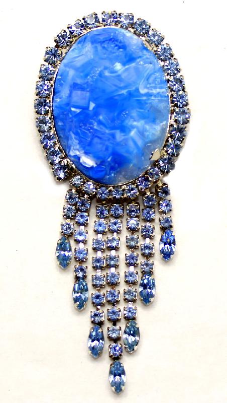 Front view of Blue Cabochons Molded/Cut Brooch