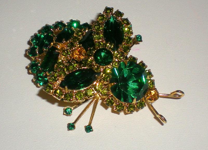 Front view of Green Baguettes Brooch