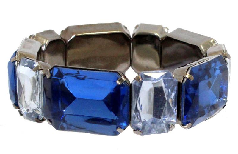 Front view of Blue Emerald Cut Bracelet Stretch