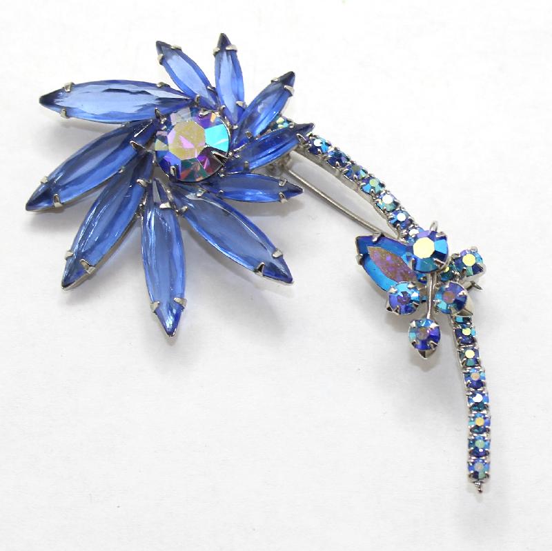Front view of Blue Navettes Brooch