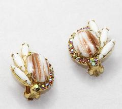 White (chalk Or Milk) Cabochons Striped Earrings Clip