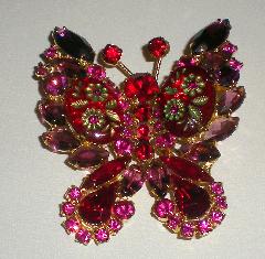Red Cabochons Molded/Cut Brooch