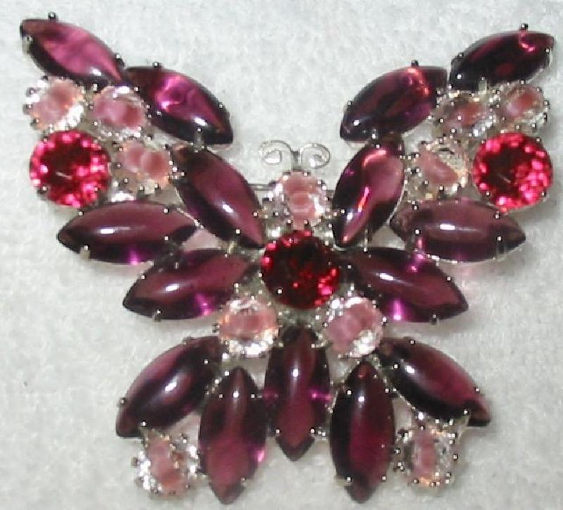 Front view of Red Navettes Givre Brooch
