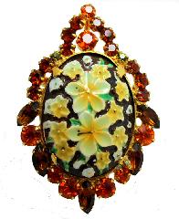 Topaz Cabochons Painted (hand/Transfer) Pin Pendant